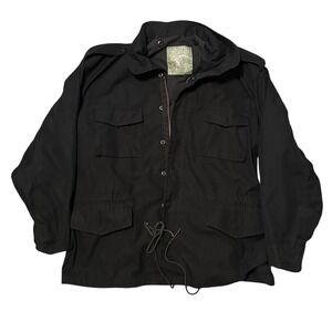 Military Field Jacket Black M65 Style Mens Large Regular Cotton Blend Zip Up